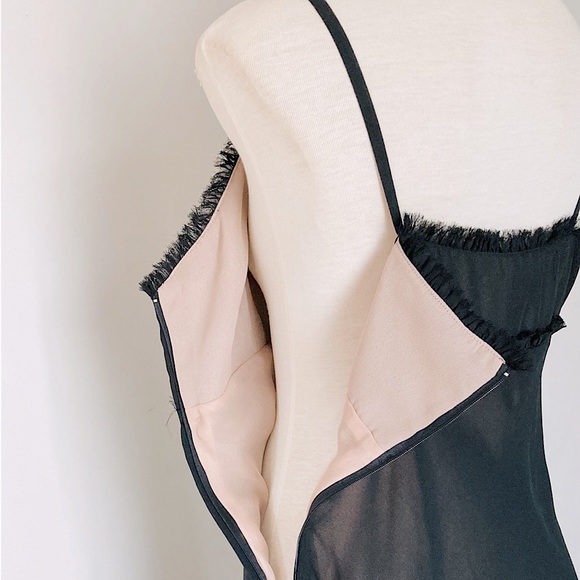 VINTAGE babydoll evening maxi Dress SIZE 14 black strappy - Picture 7 of 8